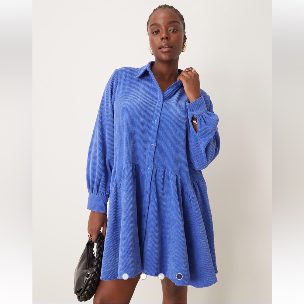 ASOS DESIGN Curve cord smock mini dress with peplum hem in sea blue